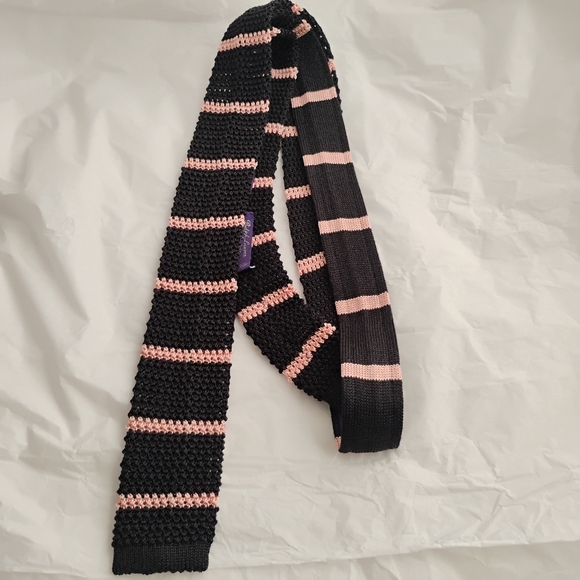 RALPH Purple Label knit tie Mens skinny striped silk tie - Picture 8 of 11